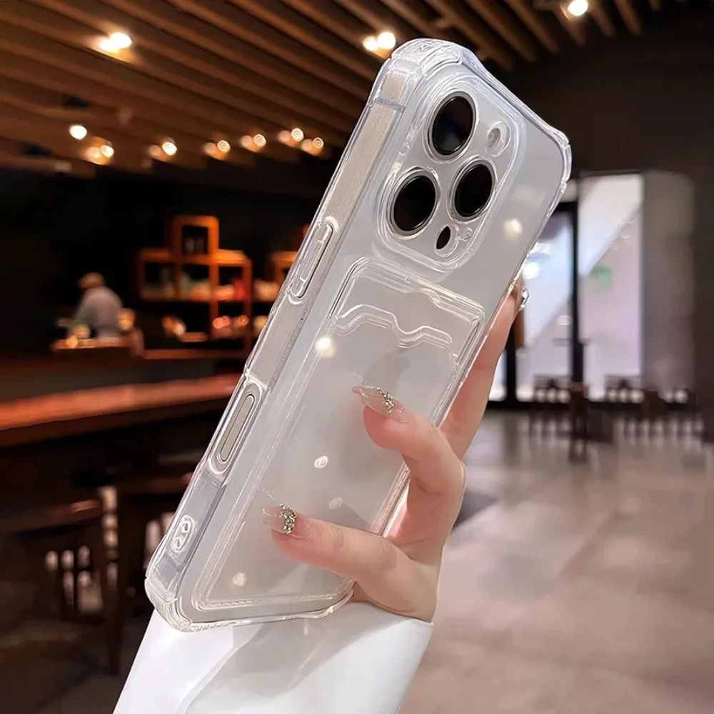 Brieftaschen-Kartenhalter, durchsichtige weiche Hülle für iPhone 16, 11, 13, 12, 14, 15, 17, Pro Max Plus, transparente Kartenfächer, stoßfeste Stoßstangenabdeckung – Detail 7