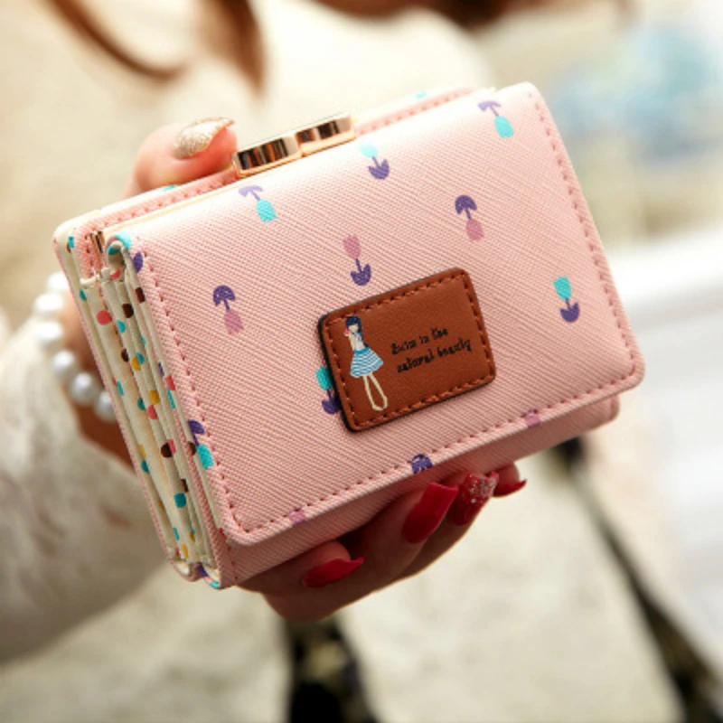 Carteira de couro curta para mulheres, porta-moedas, carteira pequena para meninas, bolsa de 3 damas, Kawaii Lady, nova, 2023
