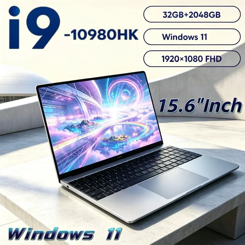 15.6 Inch Potent Laptop Intel Core I9‑10980HK 16GB RAM 1TB/2TB SSD Fingerprint Unlock Windows 11 Gaming Notebook