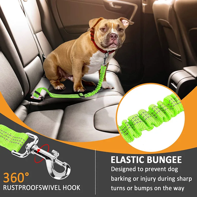 Pet supplies car seat belt dog leash retractable buffer elastic reflective safety rope leash dog leash