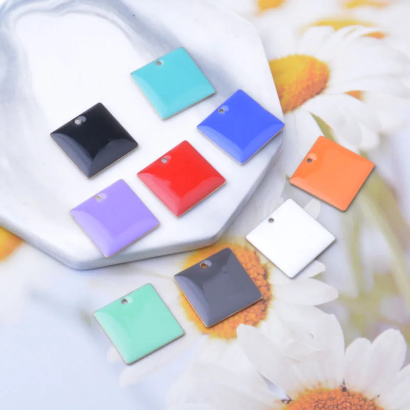 20pcs High Quality Copper Both Faced Enamelled Square Colorful Charms Diy Jewelry Making