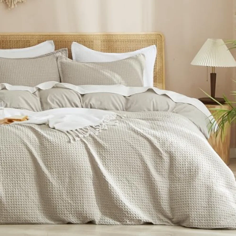 Waffle Weave Duvet Cover Set King Size, No Snagging Ultra Soft Luxury Textured Breathable Comforter Cover for All Season 3pcs,