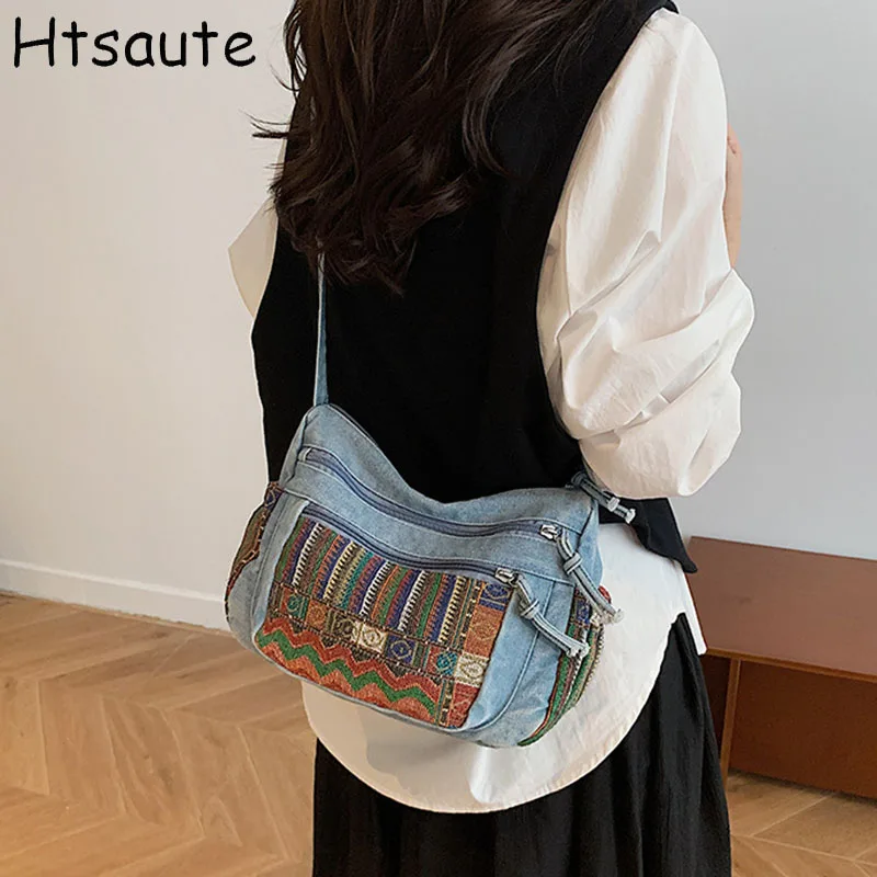 

Elegant Denim Cloth Totes Women's Shoulder Bag Trendy Crossbody Messenger BagS for Ladies Traveling Sling BagsHobo