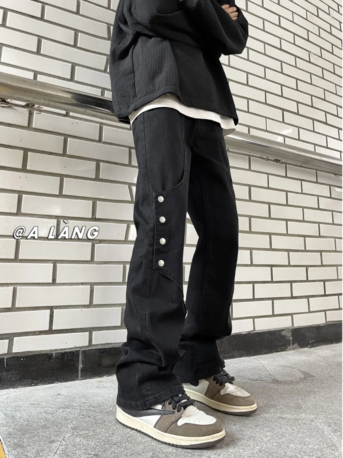 

Мужские джинсы Cleanfit American High Street Structure с пуговицами, слегка расклешенные, прямого кроя, модные рабочие брюки