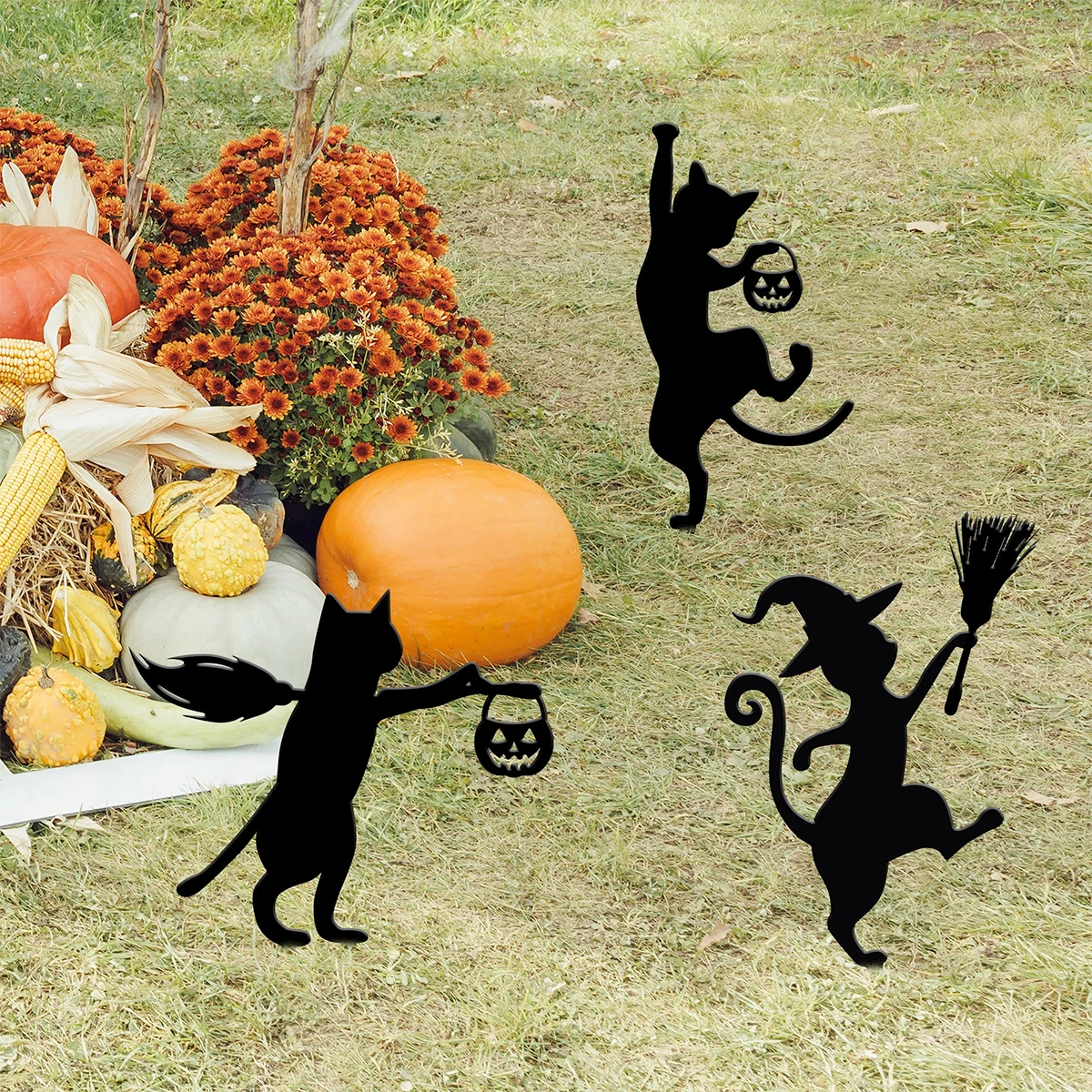 1Pc Iron Black Cat Garden Decoration Ground Plug, Halloween Garden Pile, Halloween Cat Logo, Dancing Cat Garden Decoration, Halloween Outdoor Decoration, Halloween Party Decoration