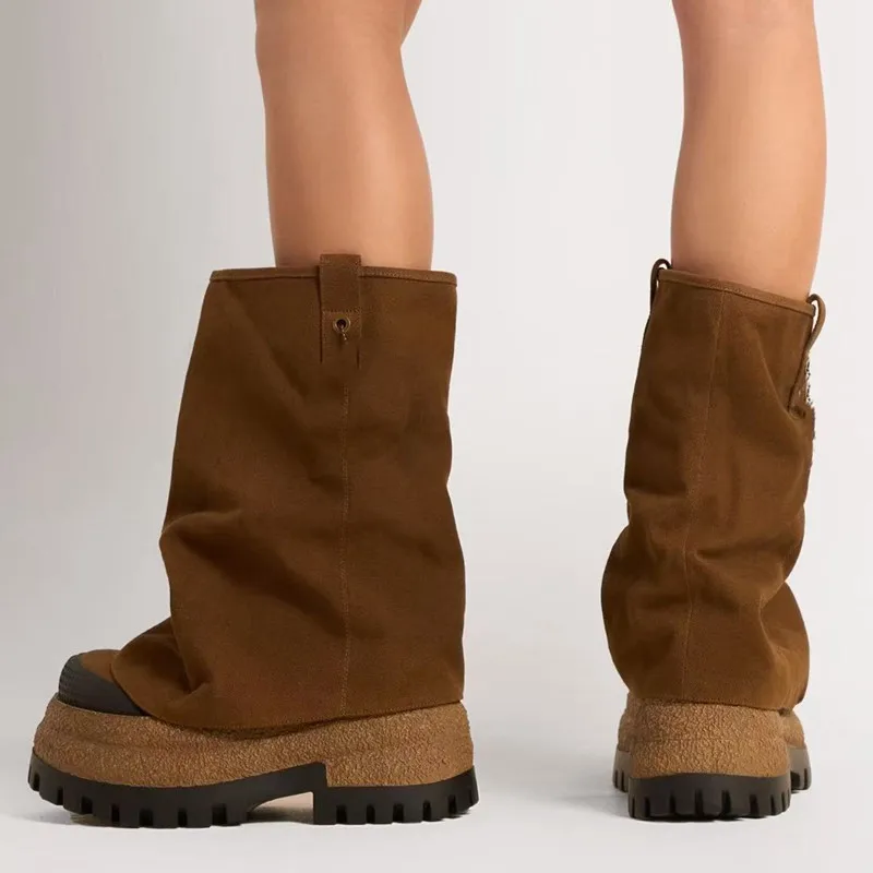 2025 النساء حذاء من الجلد للمرأة جولة تو سميكة القاع منتصف العجل الخريف الشتاء أحذية Mujer الارتفاع زيادة منصة الأحذية #2