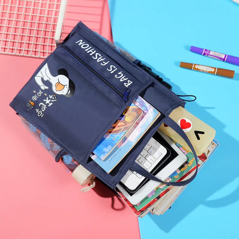 Portable Cute Information Bag Big Kid Tuition Bag Canvas Pencil Bag School Supplies Storage Bag Cartoon Pencil Case Student Bag