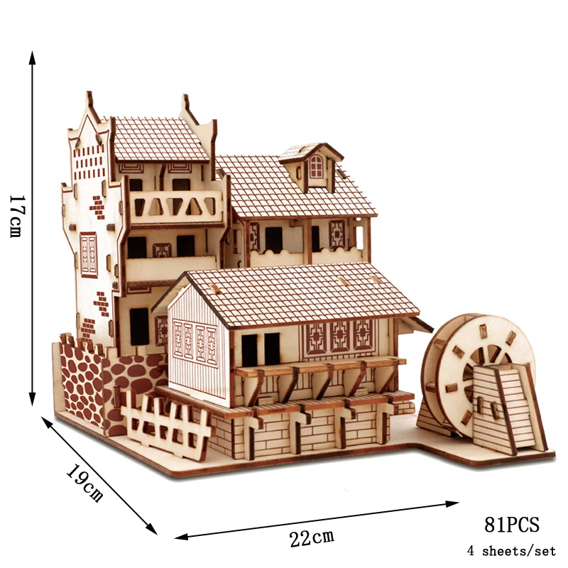 Chinese Architecture 3D Wooden Construction Puzzles Building House Model Wood Jigsaw DIY Educational Toys For Children Kids