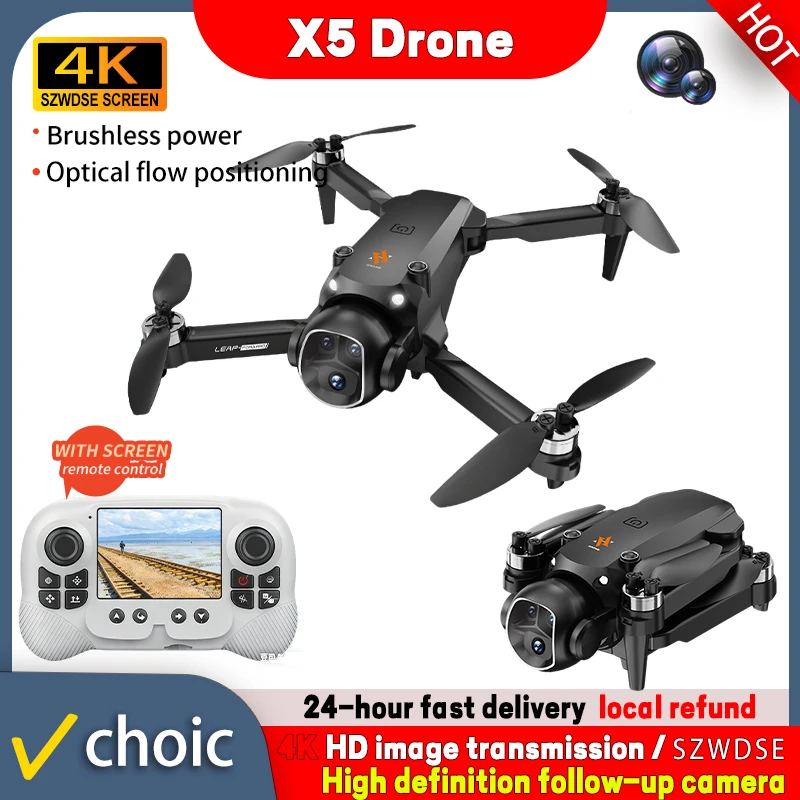 

New X5 Drone 4K Aerial HD Dual Camera Photography Intelligent Brushless Optical Flow Positioning Power WIFI FPV Drones Toys Gift