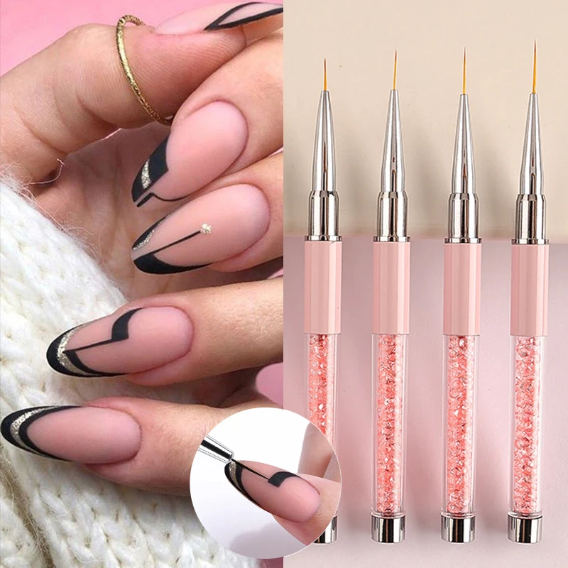 Professional Nail Art Brushes Nail Line Brush Pink UV Gel Painting Pen Carved Nail Art Liner 3D Rhinestones Brush for Manicure