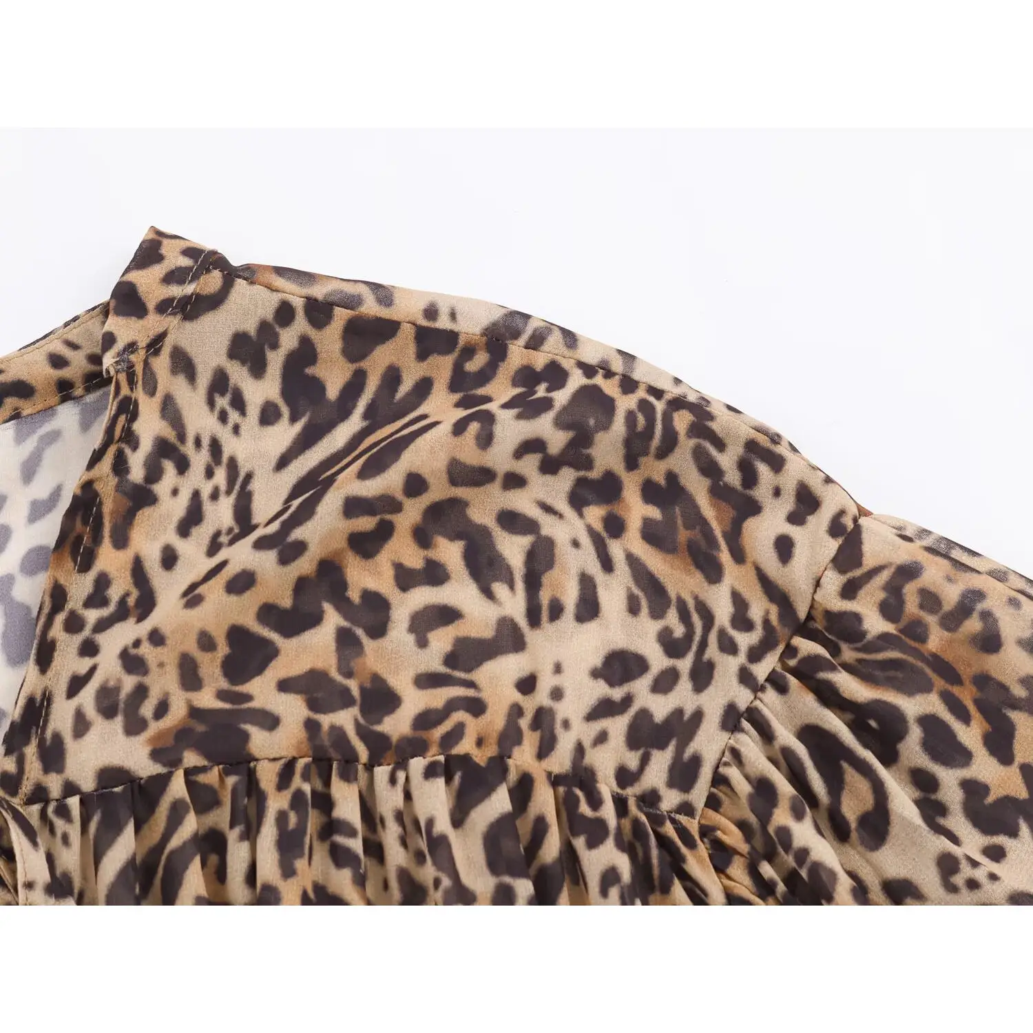 Ele Animal Print Em Camadas Decoradas Dr Outono Novo Sle Feminino Faion Fibra de Poliéster Longo Sve Corte Reto Dr