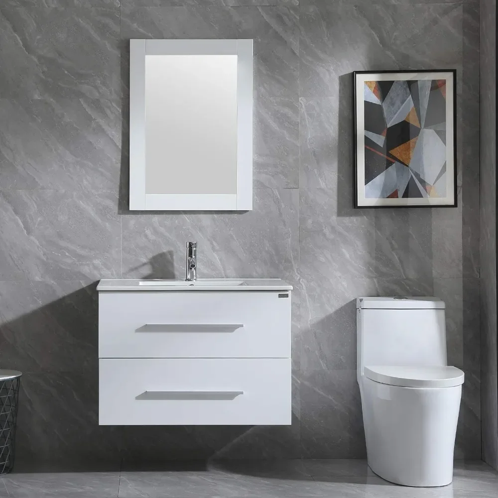 Bathroom Vanity Set Wall Mounted White Cabinet with Sink Combo Chrome Faucet