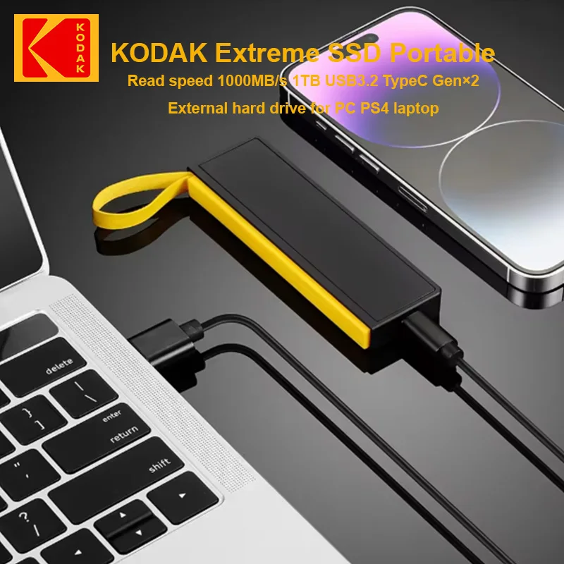KODAK X206 1TB External SSD Hard Drive Flash USB 3.2 1000Mb/s Portable SSD 128GB 256GB 512GB Mini PSSD for Laptop PS5 Xbox