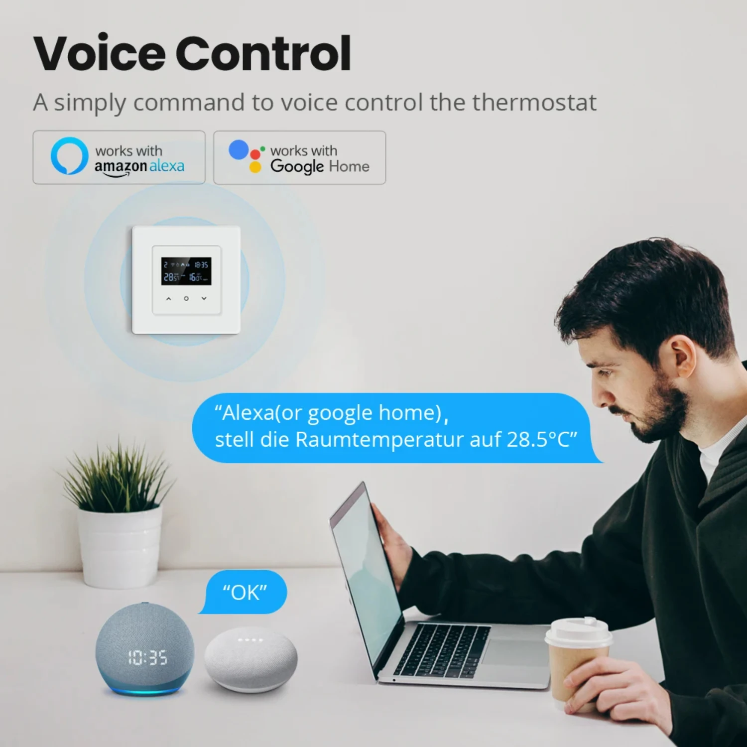 WiFi Smart Thermostat Temperaturregler, Thermostat/Wasser/Wasser Gasheizung Funktioniert für Alexa