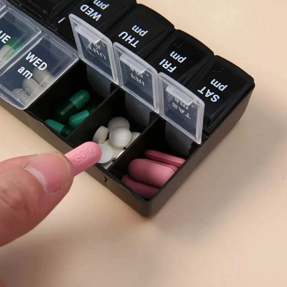 Novo Organizador de Comprimidos Premium Portátil Grande Semanal com 7 Dias e 14 Compartimentos para Armazenamento de Medicamentos, Vitaminas, Suplemen
