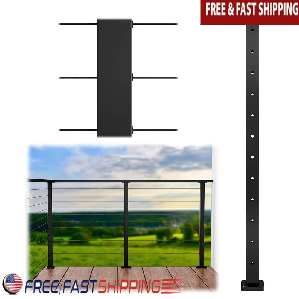 

Black Cable Railing Post 42 Inch T304 Stainless Steel Pre-Drilled Surface Mount Structural End Post Level System Kit Indoor