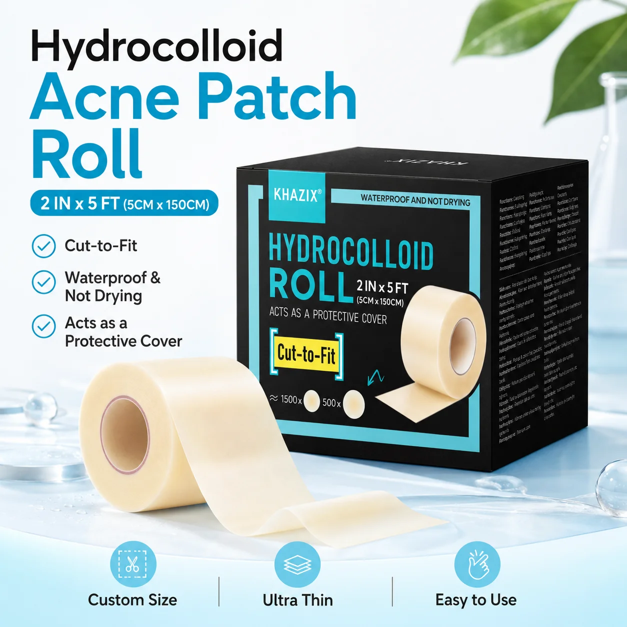 1roll Hydrocolloid Acne Patch Roll, Cut-to-Fit Pimple Patch Tape, Invisible Waterproof Blemish Cover Strip