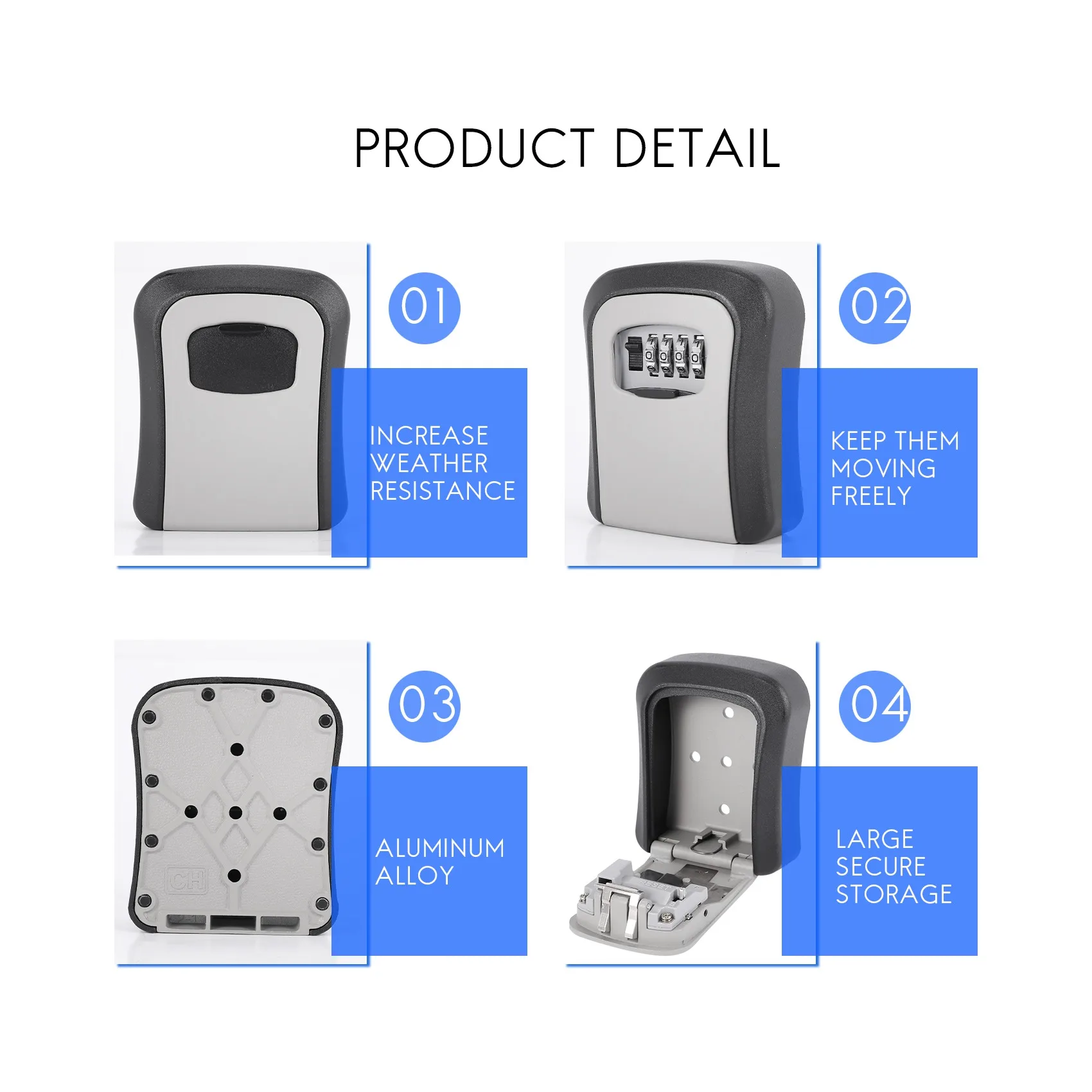 AEE7-Key Lock Box Wall Mounted Key Safe Box Weatherproof 4 Digit Combination Key Storage Lock Box Indoor Outdoor