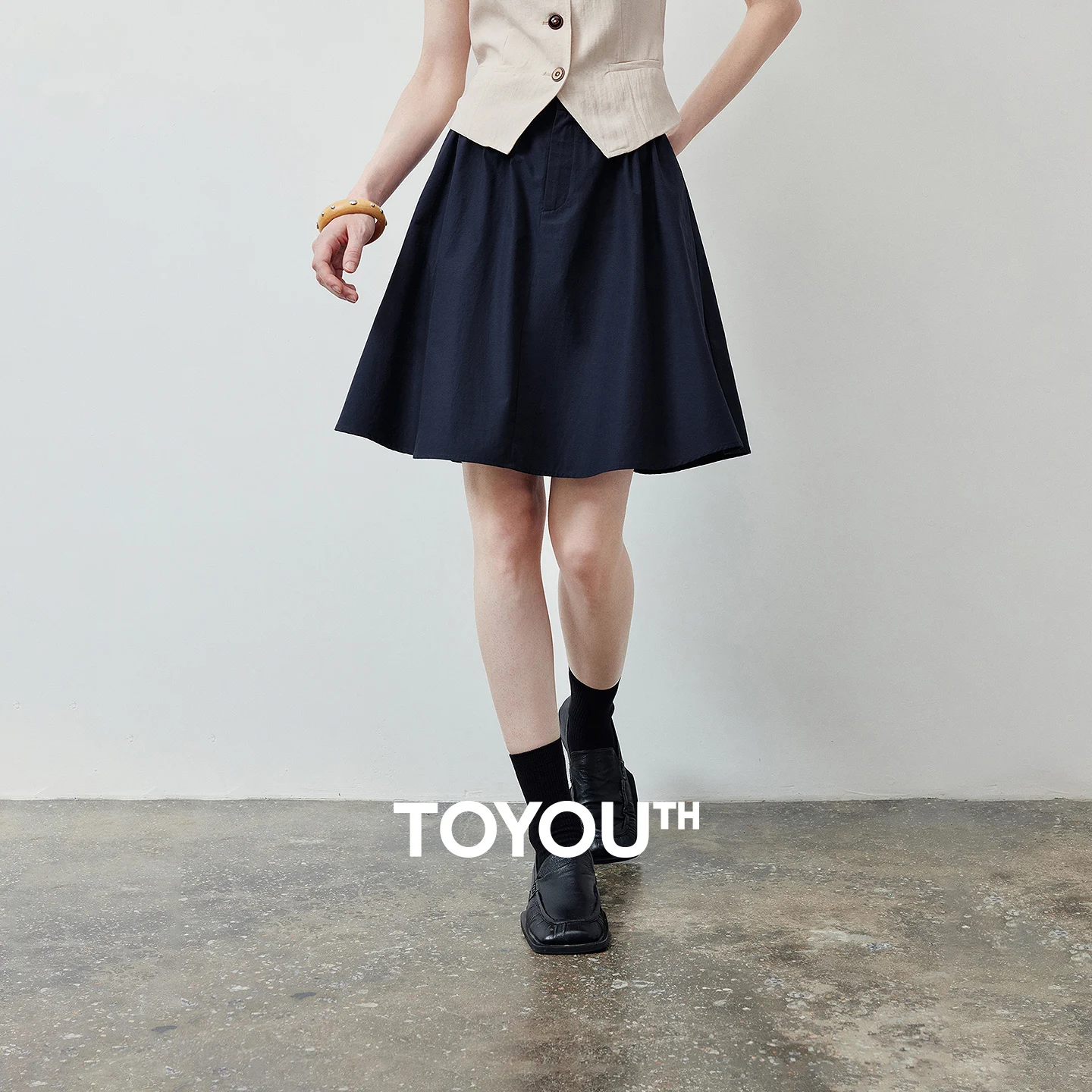 TOYOUTH Women Simple Solid Skirt 2026 Summer New Elastic Waist High Waist A-Line Skirt