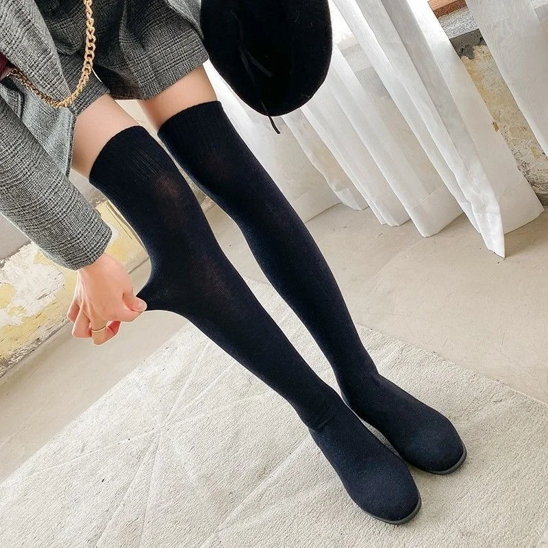 2023 Pointed Toe Women\'s Over The Knee Sock Boots Rhinestone heel Knitting Sock Boots Elastic Slim Female Thigh High Boots Flat