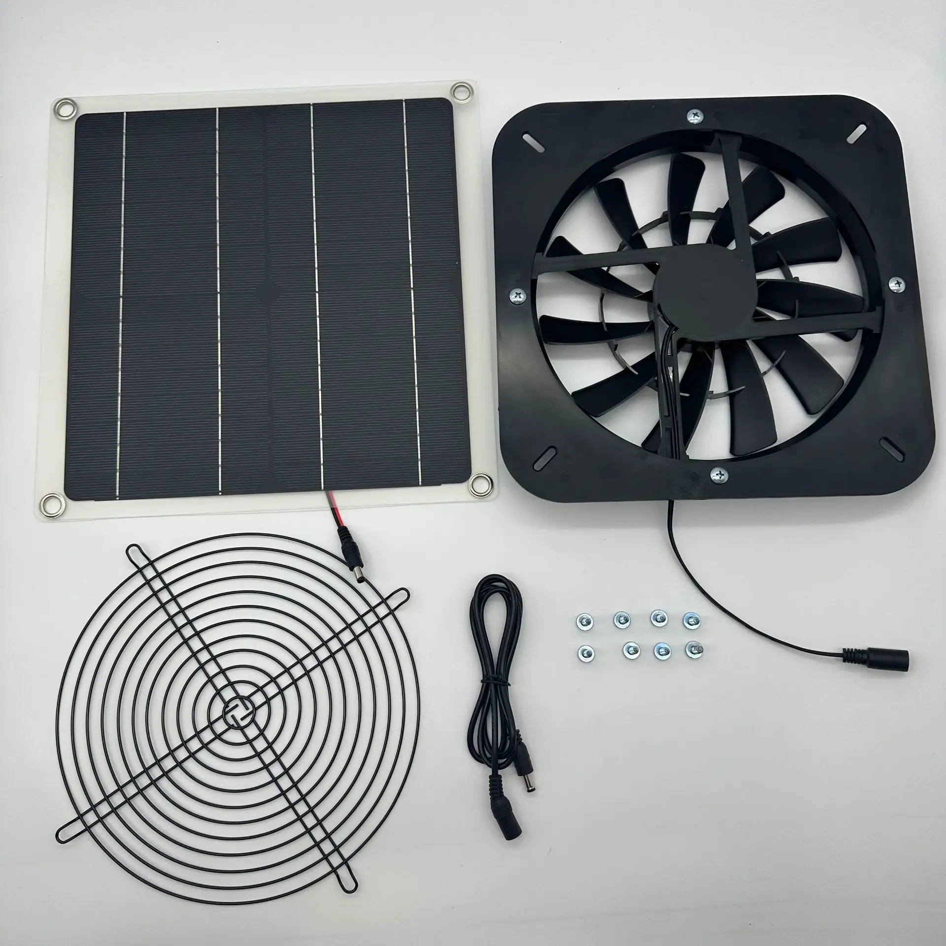 

100W Solar Panel 10 Inch Round Ventilation Chassis Fan Pet Toilet House Exhaust Ventilation Fan Black and White
