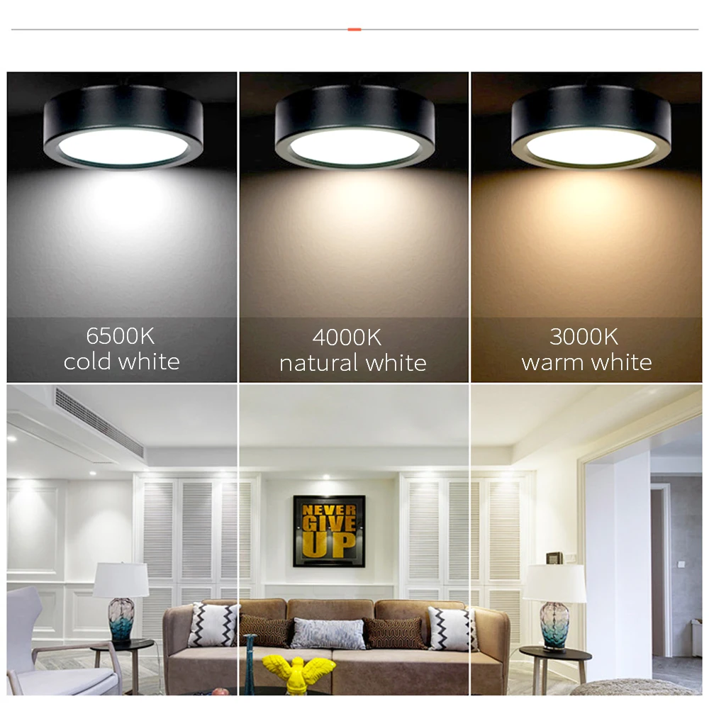 Luz de teto led 5w 10 15 18 24 superfície montada downlight lâmpada do teto para sala estar cozinha 220v luzes do painel holofotes