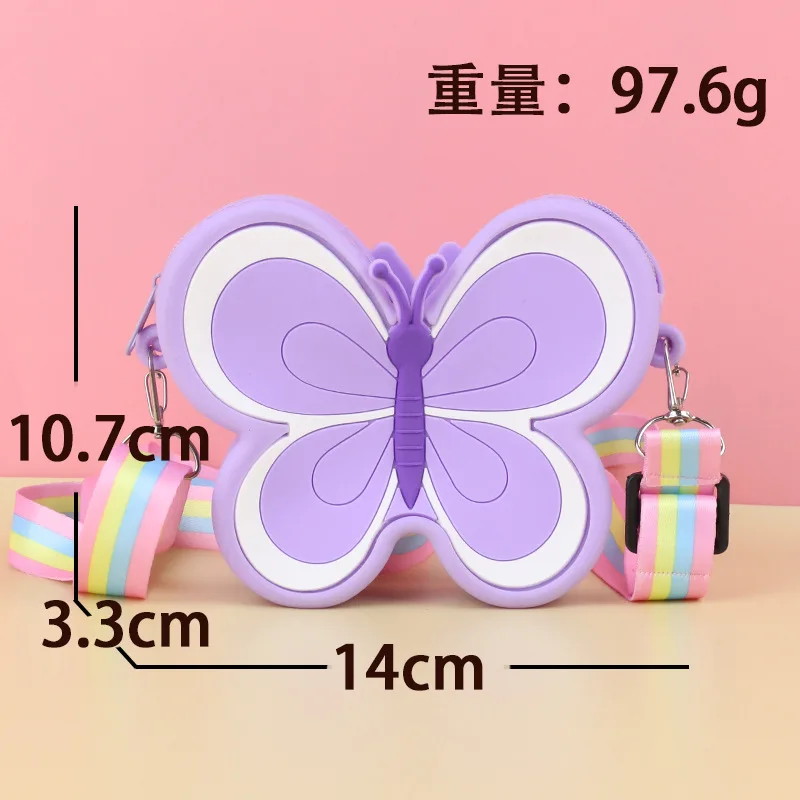 Cute Children's Silicone Shoulder Bag Butterfly Crossbody Bag Toddler Cross Body Purse Wallet Handbag Coin Purse for Girls Kids