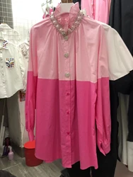 Luxury Style Beadeds Diamnds Embroidery Cotton Shirts and Blouses For Women 2025 Single Breasted Long Sleeve Tops Blusas Camisas