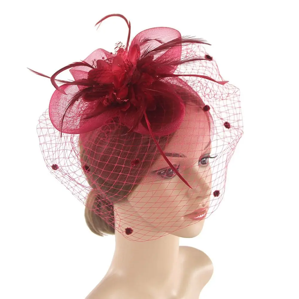 Fashion Flower Mesh Retro Hairclip Hat Cocktail Party Bridal Headdress Stewardess Top Hats Wedding Fascinators Top Hat