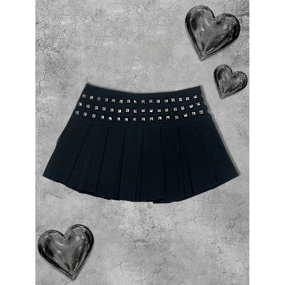 

Summer Street Rivet Pleated Skirts Hot Drill Y2K Vintage Trend Fashion Gothic Hip-hop Rock Style Sliming Fit Mini Women Clothing