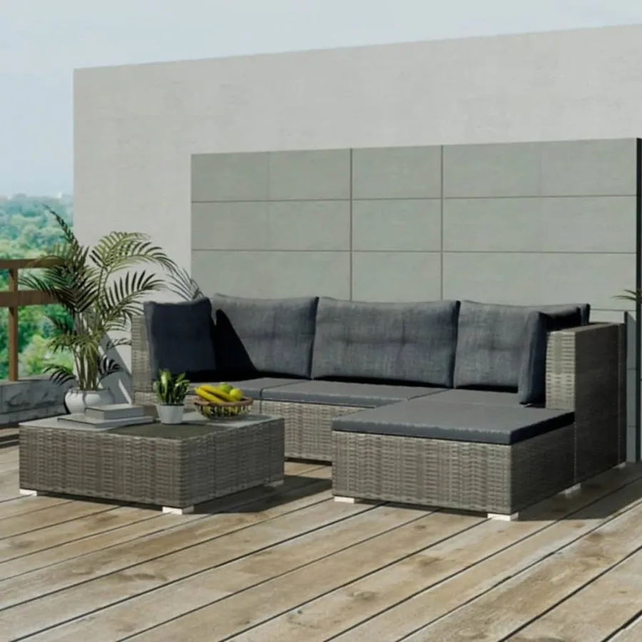 

5 Piece Patio Lounge Set with Cushions Poly Rattan Gray
