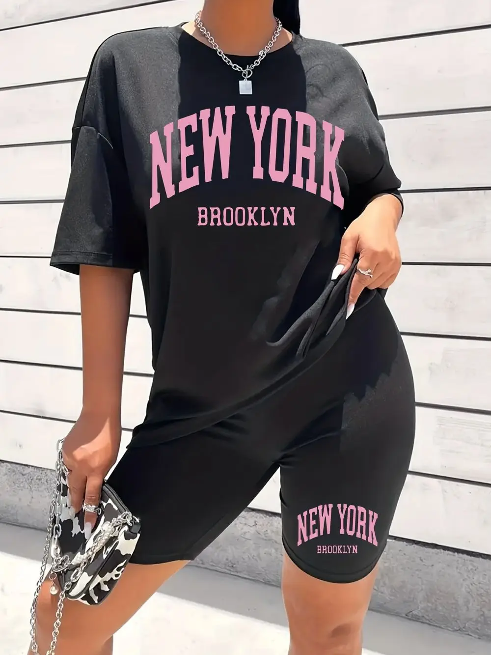 New York Brooklyn Letter Prints Short Sleeved Suit Fashion Women Tops & Shorts Two Pieces Set Summer Casual O-Neck Loose Clothes
