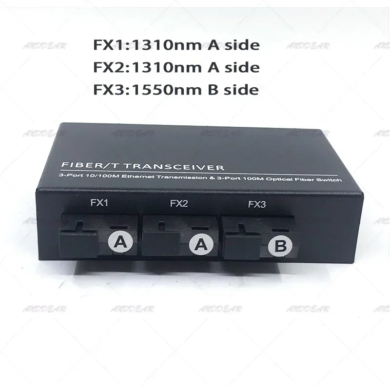 3SC3UTP Reverse Fast Erhetnet 10/100M Ethernet Switch 3 Fiber Port SC 20KM3UTP RJ45 FiberOptical Switch  with Adapter