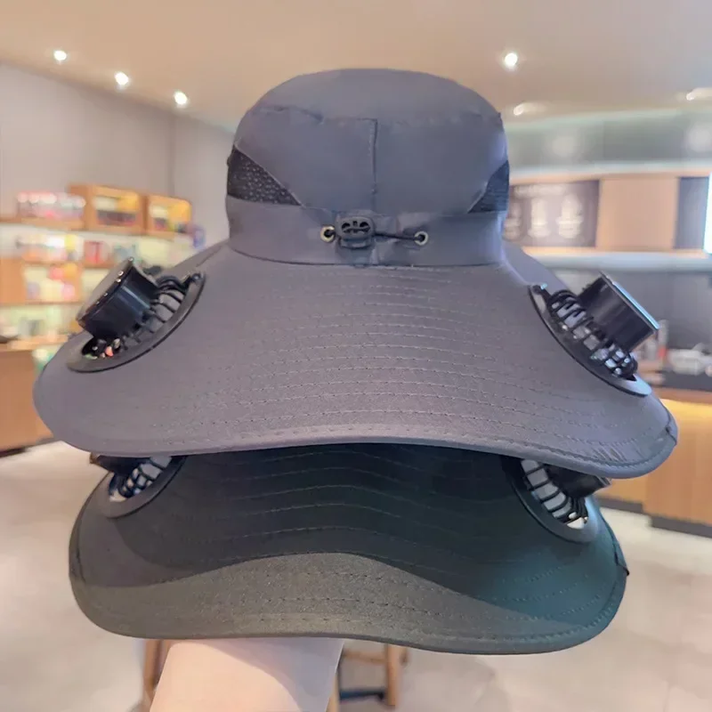 챙이 큰 햇빛 가리개, 대형 충전식 모자, 남성용 야외 캠핑 및 하이킹용 태양열 충전 낚시꾼 모자, 아버지 선물