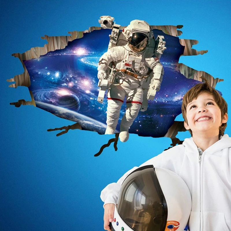 Space Astronaut Broken Wall Art Vinyl Mural Stickers Home Decoration for Kids Room Roof Cosmic Star Planets Ceiling Wallpaper