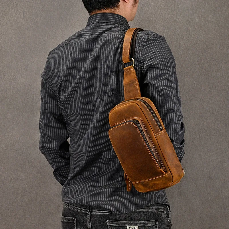

Exercise Shoulder Chest Bags Men's Commuting Retro Travel Chest Bags Business Leather Bag Del Paquete MHXB