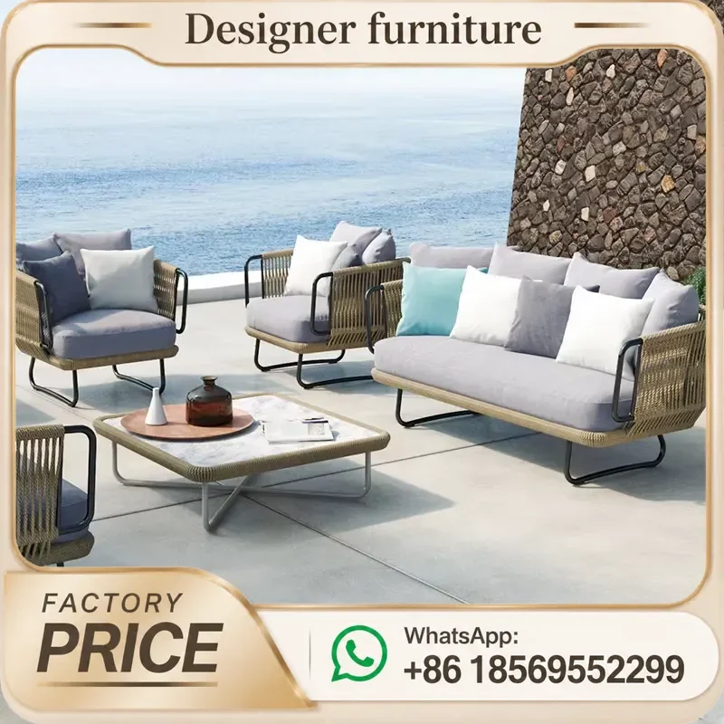 Outdoor Rope Weaving Sofa Set Waterproof All Weather Furniture For Villa Hotel Patio Garden Balcony Leisure