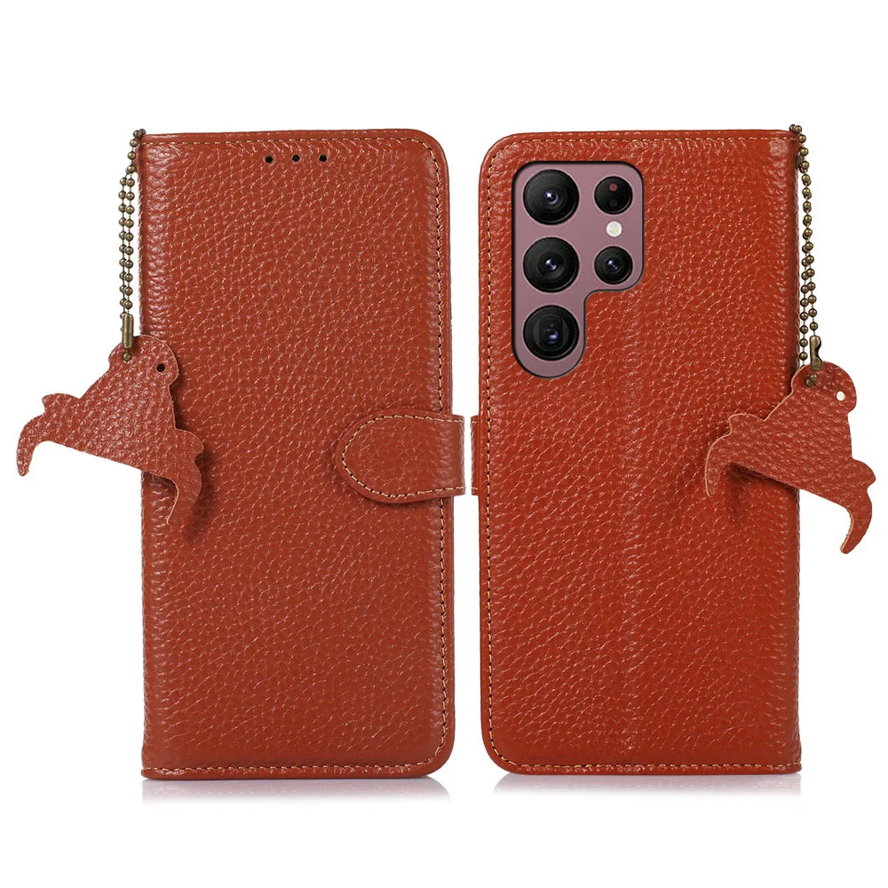 Genuine Leather Litchi Flip Wallet Case For Samsung Galaxy S23 Plus S21 FE S22 S24 Ultra 5G A53 A52 A54 A13 Business Cover