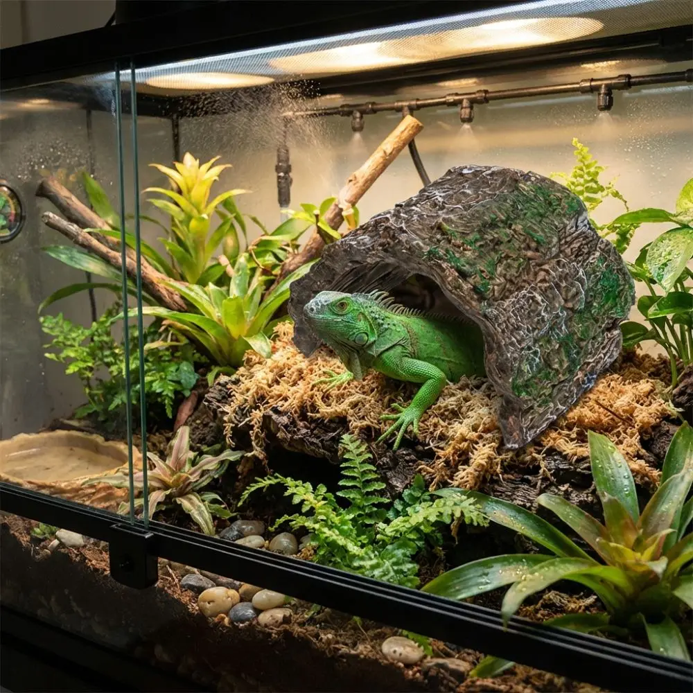 Simulation Reptile Hideout Escape Cave Hollow Tree Hole Shelter PVC Bark Texture Lizard Hideaway Shelter Pet Breeding