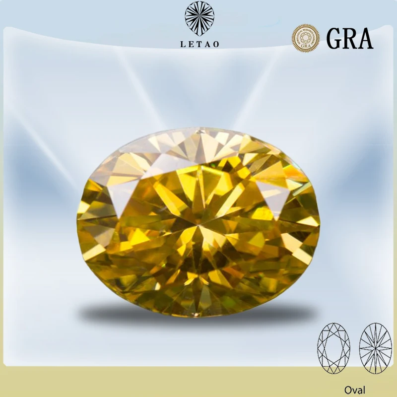 

Moissanite Stone Oval Cut Golden Yellow Color Lab Created DIY Jewelry Rings Earrings Making with GRA Certificate