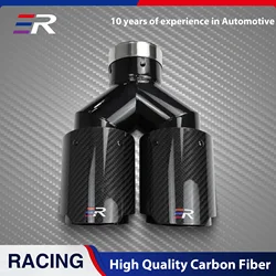 ER-puntas de escape para coche de carreras, accesorio Universal de fibra de carbono, negro brillante, doble salida, actualización