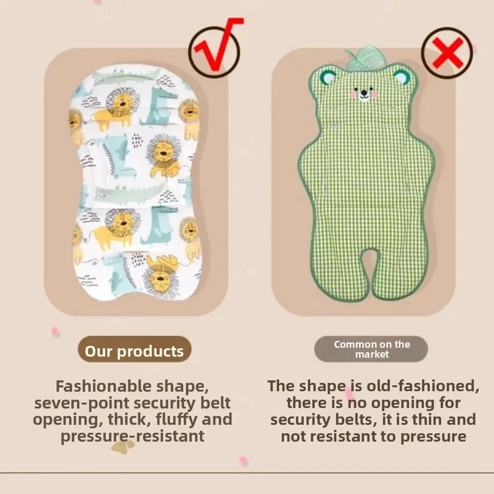 Universal Breathable Stroller Cushion Pad Thicken Cute Pattern Car Seat Insert Soft Cotton Pram Car Seat Mat Newborn Support