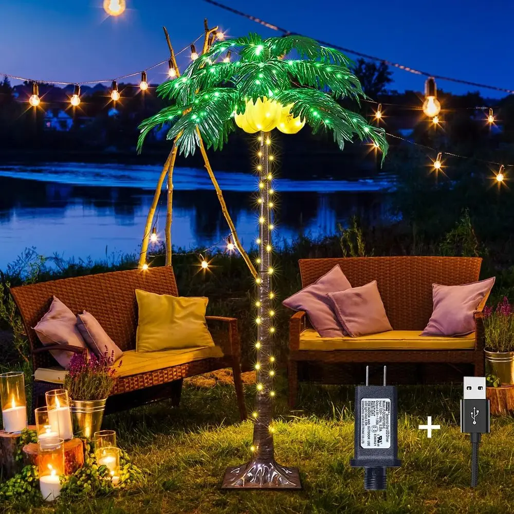 

5-Foot Tall LED Lighted Artificial Palm Tree with Illuminated Coconuts for Outdoor or Indoor Tiki Bar Christmas Decorations