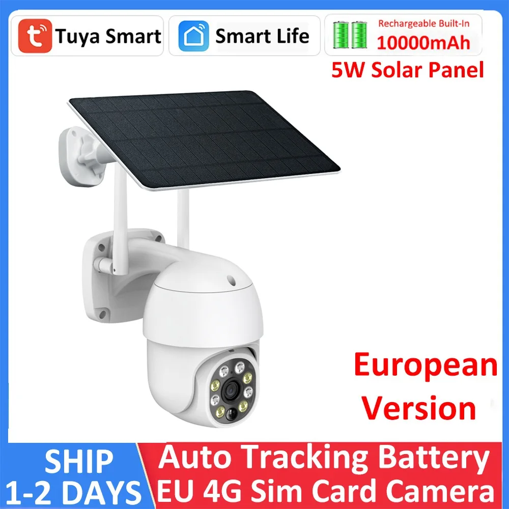 4G Cellular Sim Card Battery Solar Outdoor Waterproof PTZ Security Surveillance IP CCTV Auto Tracking IR 3MP HD Camera EU Europe