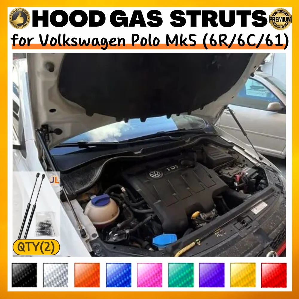 

Qty(2) Hood Struts for Volkswagen Polo Mk5 (6R/6C/61) 2009-2017 Front Bonnet Modify Gas Springs Shock Absorbers Lift Supports