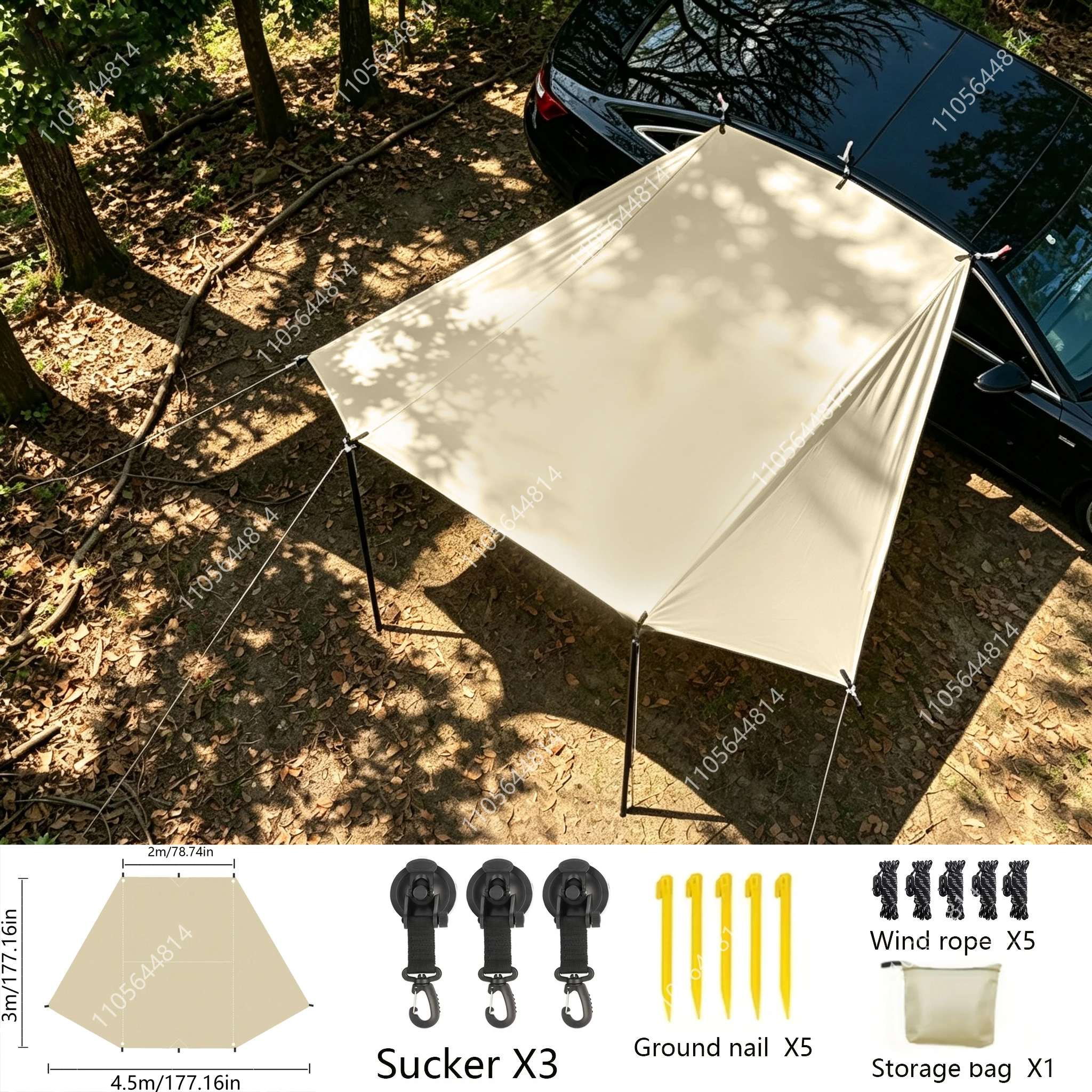 Butterfly Car Side Awning Silver Coated Anti-UV Waterproof Camping Sun Shade For SUV RV Pickup Van
