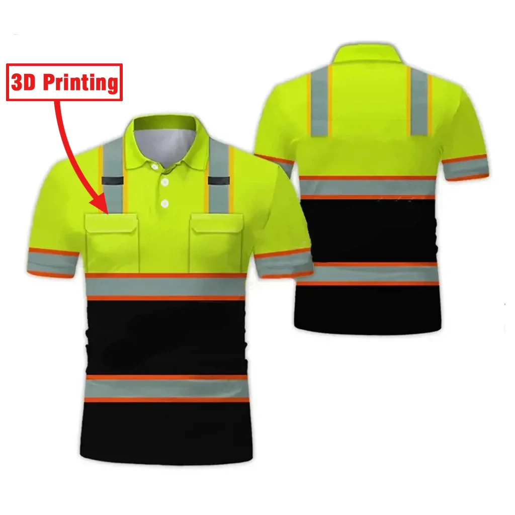 Construction Site Project Quick Dry Men's Polo Shirt Stripe 3D Printing Short Sleeve  Breathable Loose Work Clothes Wholesale