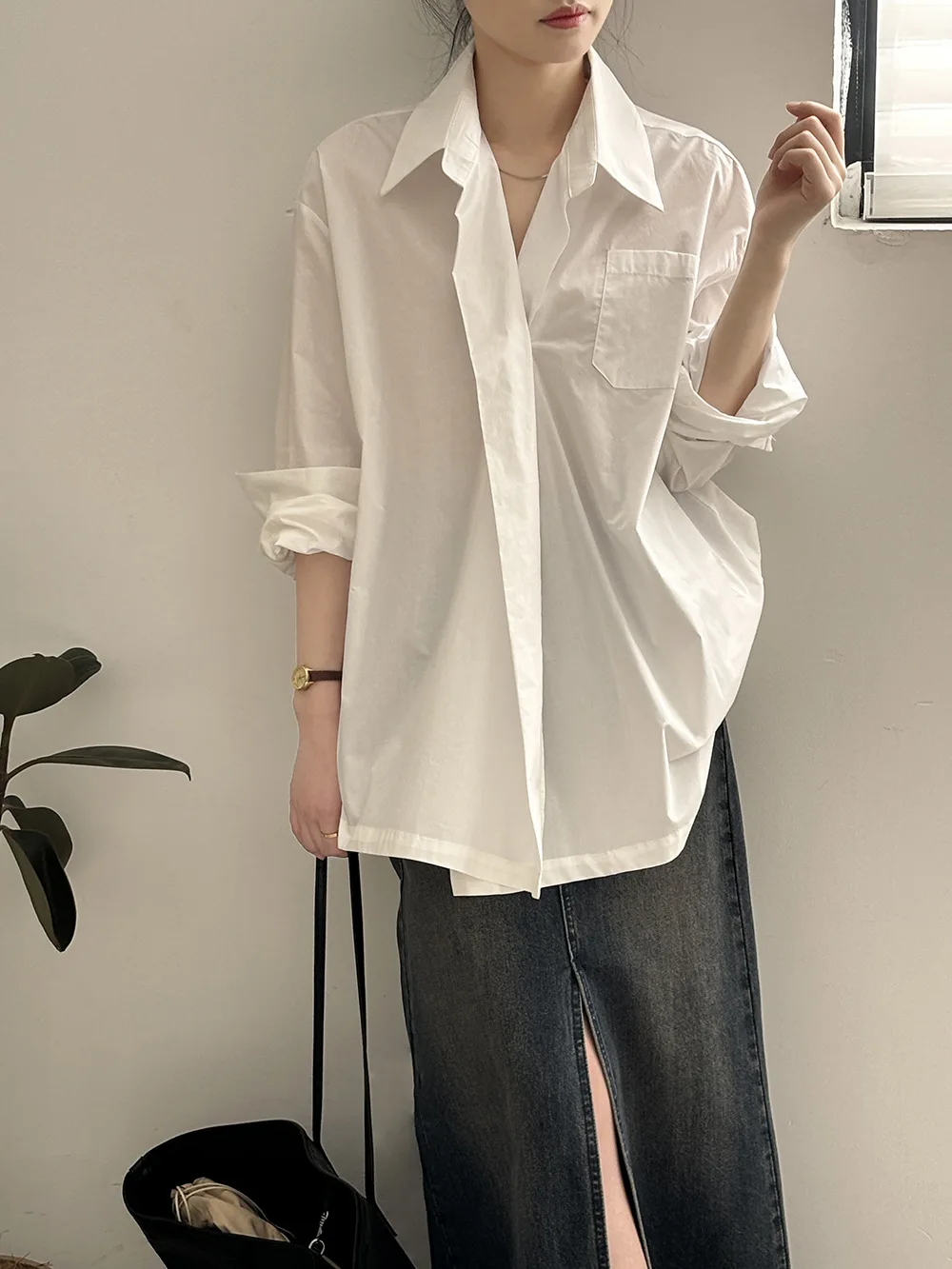 Women Shirts Design Sense One Button Small and Popular Blouses Loose Bf Lazy Cardigan Long-Sleeved Top  Fashion Casual