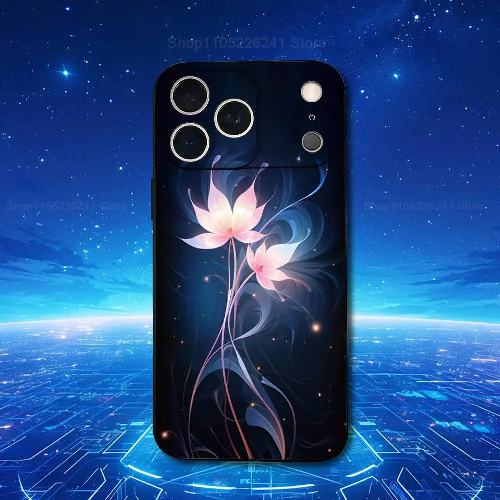 Funda Painting Art Lotus para iPhone 11,12,15,14,13,16,17,Plus,Pro Max,XS,X,XR,SE,Mini,8,7, silicona suave negra