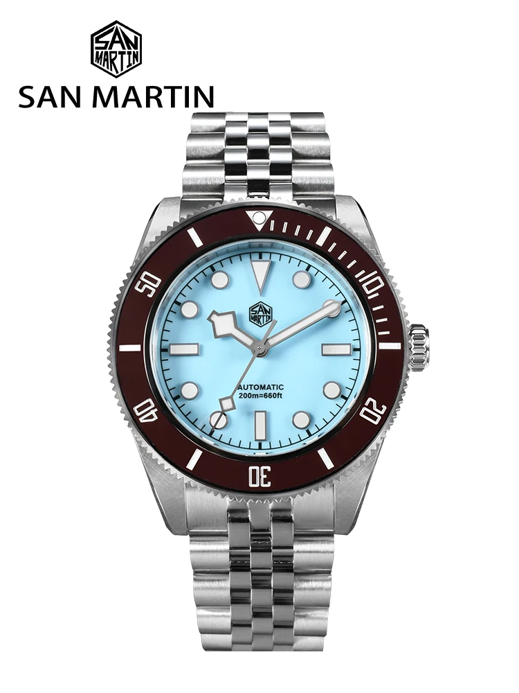 San Martin 40mm Enamel Dial Classic Luxury BB Diver Watch NH35 Automatic Mechanical Men Watches Waterproof 200m BGW-9 SN0128